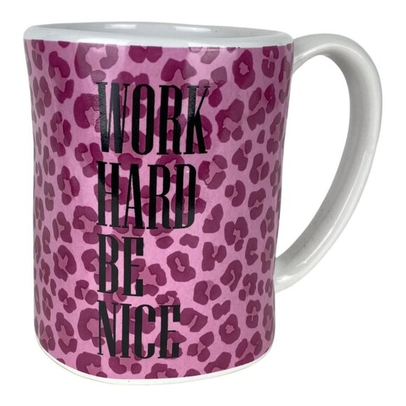 Pink Leopard "Work Hard Be Nice" Coffee Cup Shoe-Shaped Spoon Rest Set - Picture 2 of 6